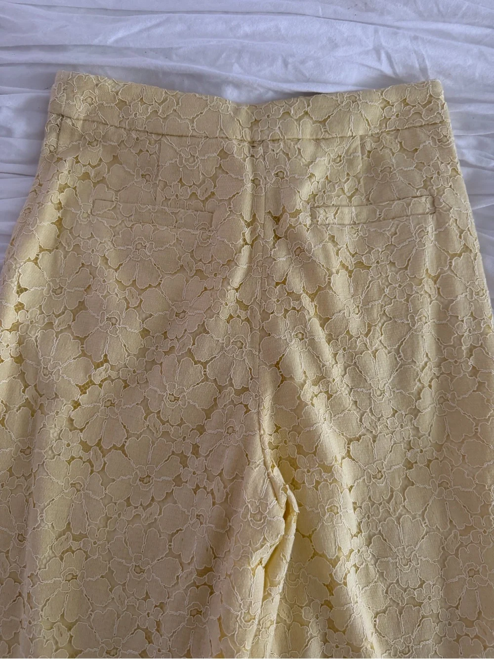 Rachel Parcell Yellow Floral Lace Wide Leg Pants Size 2 Scalloped Hem
